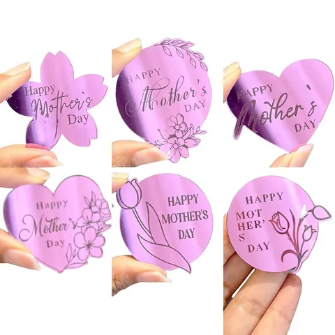 Ακρυλικό Happy Mother's Day Διακοσμητικό Τούρτας Καθρέφτης Χρυσό Ροζ Κόκκινο Καρδιά Τουλίπα Λουλούδι Ένθετο Τούρτας για Πάρτι