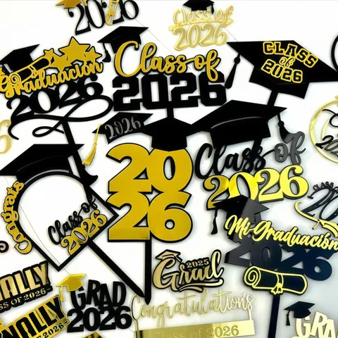 Black Gold Double Layer Acrylic Graduation Cake Topper Class Of 2026 Graduation Party Decoration Supplies
