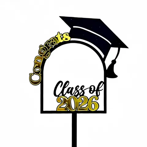Black Gold Double Layer Acrylic Graduation Cake Topper Class Of 2026 Graduation Party Decoration Supplies