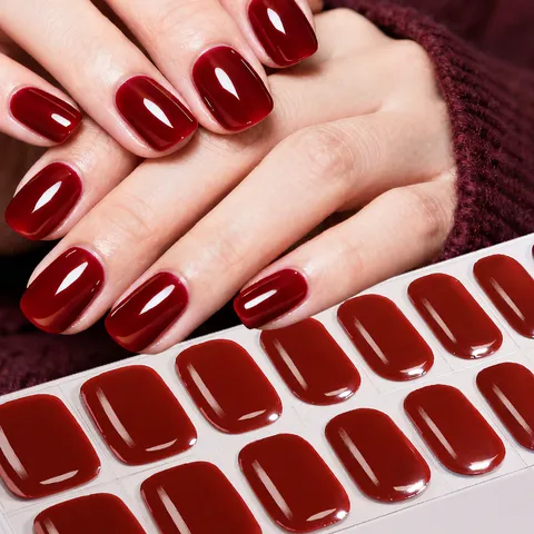 Minimaliste Couleur Unie Brillant Gel Ongles Wraps Sans Cuisson Résine Nail Art Autocollants Pour Femmes Décoration Quotidienne
