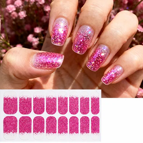 3D Glitter Gradient Nail Polish Strips French Style Shiny Nail Wraps Waterproof Nail Art Stickers For Women Girls Manicure
