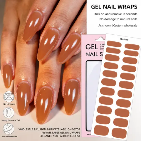 Minimaliste Couleur Unie Brillant Gel Ongles Wraps Sans Cuisson Résine Nail Art Autocollants Pour Femmes Décoration Quotidienne