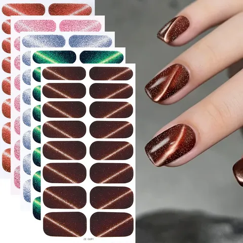 Wasserdichter Katzenaugen Nagellack Folie Glitzer Slash Katzenaugen Nagelsticker Press On Nails Maniküre Aufkleber