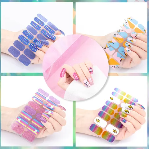 Glitter Nail Stickers Gradient Stripe Star Moon Nail Art Decals Manicure Strips Nail Wraps For Women Beauty