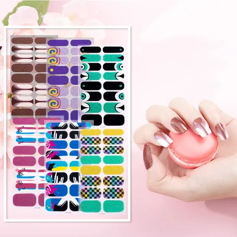 Glitter Nail Stickers Gradient Stripe Star Moon Nail Art Decals Manicure Strips Nail Wraps For Women Beauty