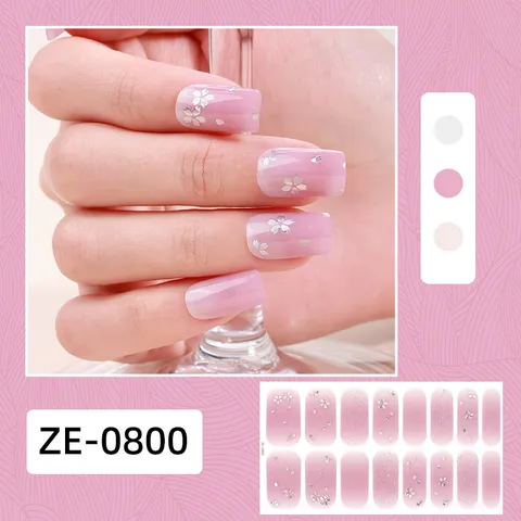 16 Dedos Francés Lindo Floral Envoltura de Esmalte de Uñas Láser Flash Brillo Pegatinas de Uñas Cobertura Completa Calcomanías de Manicura