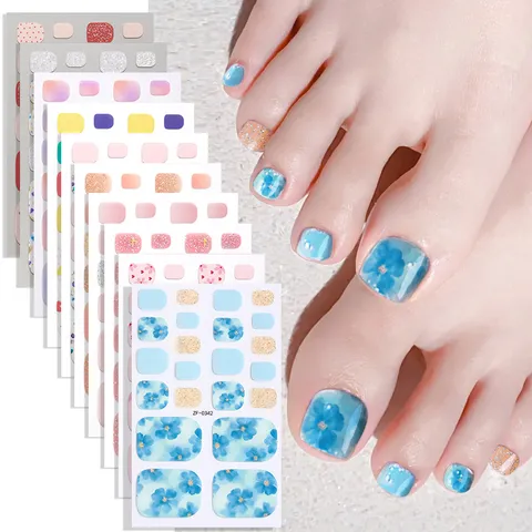 Pegatinas Impermeables para Uñas de los Pies con Purpurina Degradada Francesa Estampado Dorado Láser Película de Esmalte Calcomanías para Mujeres