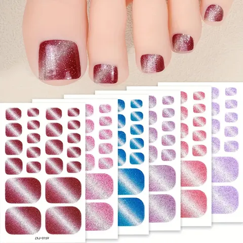 Cat Eye Glitter Toenail Stickers Waterproof Gradient Nail Art Wraps Press On Toe Nails Beauty Salon Manicure Decals