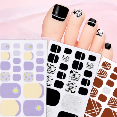 Zomer Madeliefje Teen Nagelstickers Kleurrijke Glitter Gradiënt Teen Wraps Volledige Dekking Nagel Decals Voor Vrouwen Voet Kunst Decoratie