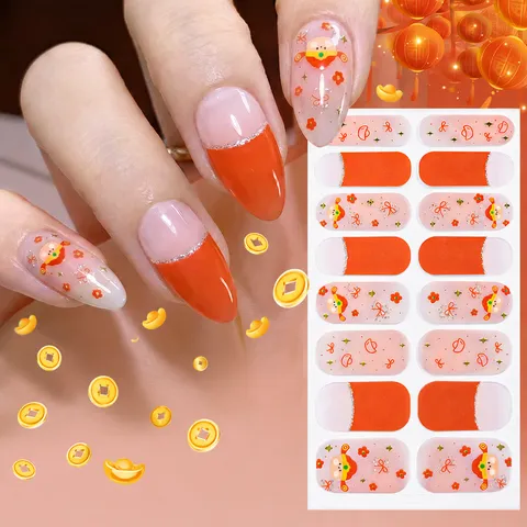 New Year Valentine Nail Polish Strips Festive Lion Dance Fireworks Heart Press On Nail Stickers DIY Nail Art Decals