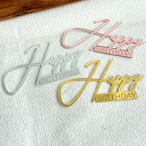 Acryl Happy Birthday Taarttopper Glanzend Spiegel Letters Verjaardag Dessert Tafel Decoratie Feestartikelen Taart Bord