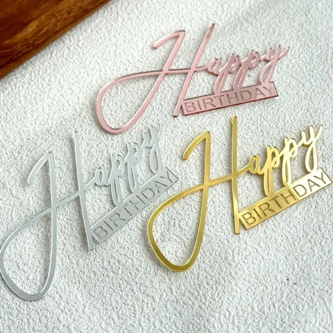 Acryl Happy Birthday Taarttopper Glanzend Spiegel Letters Verjaardag Dessert Tafel Decoratie Feestartikelen Taart Bord