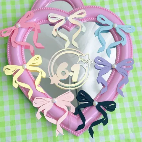 Dulce Coreano Lazo de Doble Capa Adorno para Tartas Diamante de Imitación Barra de Acrílico Kit de Materiales Cumpleaños Día del Niño Decoración de Pasteles para Fiesta Infantil