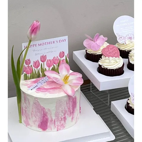 Mother's Day Cake Decoration Acrylic Tulip Carnation Blessing Card Party Dessert Table Insert Ornament Gift