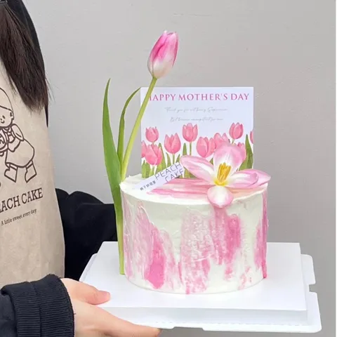Mother's Day Cake Decoration Acrylic Tulip Carnation Blessing Card Party Dessert Table Insert Ornament Gift