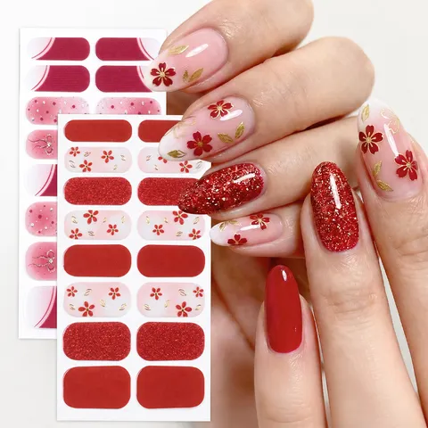New Year Valentine Nail Polish Strips Festive Lion Dance Fireworks Heart Press On Nail Stickers DIY Nail Art Decals