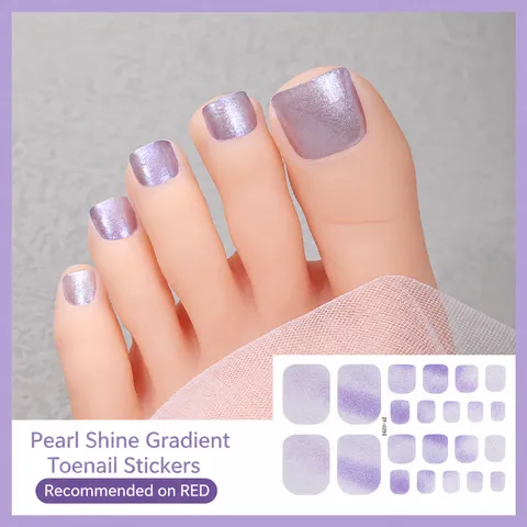 Pearlescent Glitter Gradient Toe Nail Stickers Waterproof Self-Adhesive Toenail Art Wraps Decals For Women