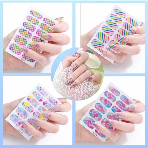 Pegatinas de Uñas Adhesivas Coloridas Con Lima de Uñas Patrones Mixtos de Moda Decoraciones de Arte de Uñas con Brillo