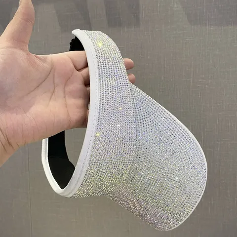 Mujer Sombrero Visera de Strass Verano Protección Solar Gorra Parte Superior Vacía Ajustable Brillo Sombrero de Playa