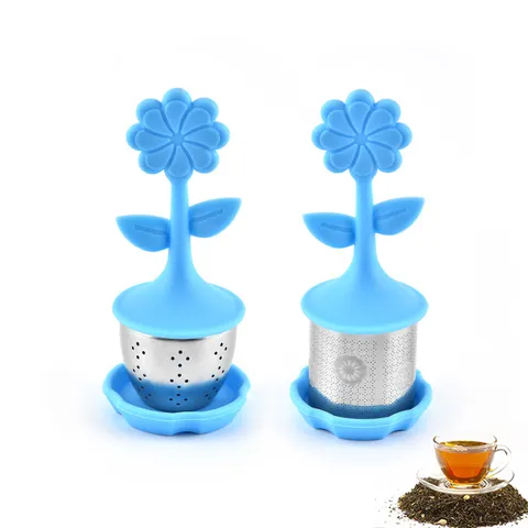 Diffuseur de Thé en Silicone et Acier Inoxydable en Forme de Fleur Créative Filtre à Thé Mignon pour Maison Cuisine Bureau