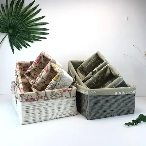 Panier de Rangement Tissé Bac de Rangement en Osier Avec Doublure en Tissu Panier d'Organisation Décoratif pour la Maison