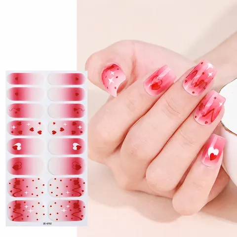 Valentines Day Nail Polish Wraps Gradient Heart Rose Nail Stickers Self Adhesive Nail Art Decals For Women