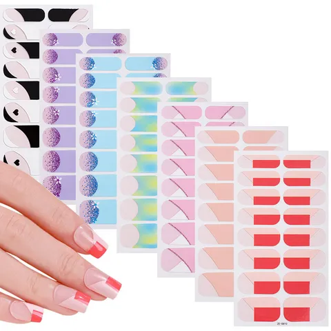 Pegatinas de Uñas Francesas Tiras de Esmalte en Gel Primavera Verano Floral Lindo DIY Calcomanías de Arte de Uñas Envoltorios de Manucura Autoadhesivos