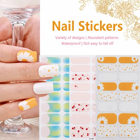 French Nail Stickers Gel Polish Strips Spring Summer Floral Cute DIY Nail Art Decals Self-Adhesive Manicure Wraps Women