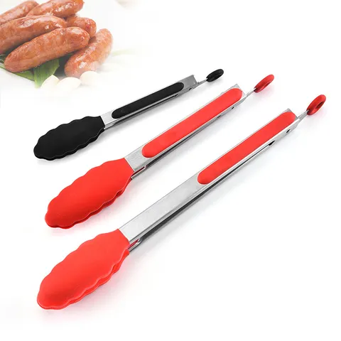 Pinces Alimentaires en Acier Inoxydable et Silicone Cuisine BBQ Antidérapant Résistant à la Chaleur