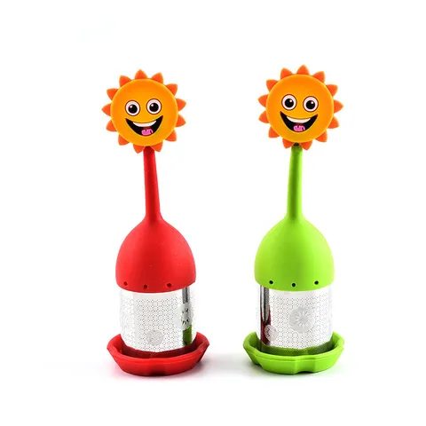Passoire à Thé Portable en Acier Inoxydable 304 Silicone Tournesol Visage Souriant Diffuseur de Thé Feuille en Vrac Outil de Cuisine