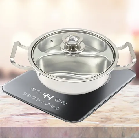 304 Stainless Steel Round Dual Flavor Hot Pot Commercial Household Soup Pot With Glass Lid And Dual Handles Kitchen Cookware