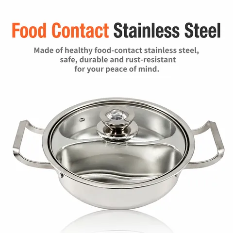 304 Stainless Steel Round Dual Flavor Hot Pot Commercial Household Soup Pot With Glass Lid And Dual Handles Kitchen Cookware