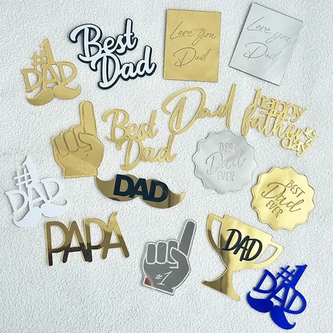 Decorazione per Torta in Acrilico Best Dad Ever Lettera Grafica Specchio Inserto Torta Happy Father Day Cupcake Decorazioni per Dolci Festa