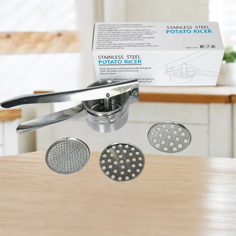 Stainless Steel Potato Ricer Manual Potato Masher With Interchangeable Discs Kitchen Gadget For Cooking Food Preparation