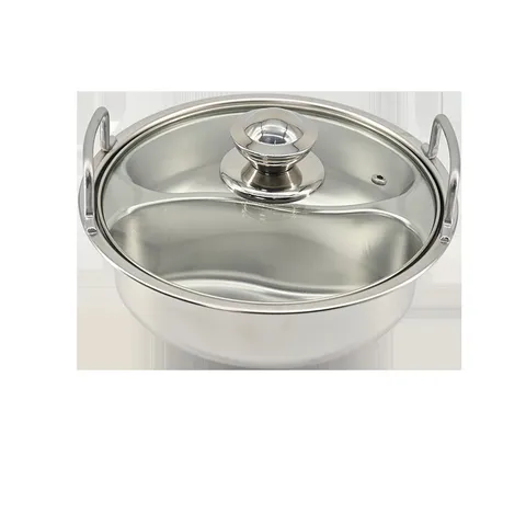304 Stainless Steel Round Dual Flavor Hot Pot Commercial Household Soup Pot With Glass Lid And Dual Handles Kitchen Cookware