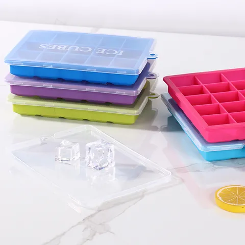 Bac à Glaçons en Silicone Avec Couvercle 15 24 Grilles Souple Démoulage Facile Moule à Glaçons Pour Maison Cuisine Bar Accessoires Boisson