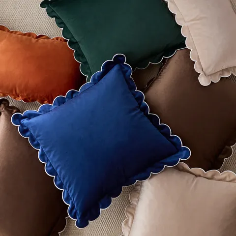 Federa per Cuscino in Peluche Tinta Unita Bordo a Mezzaluna Volant Federa Decorativa Moderna Minimalista per Soggiorno Camera da Letto