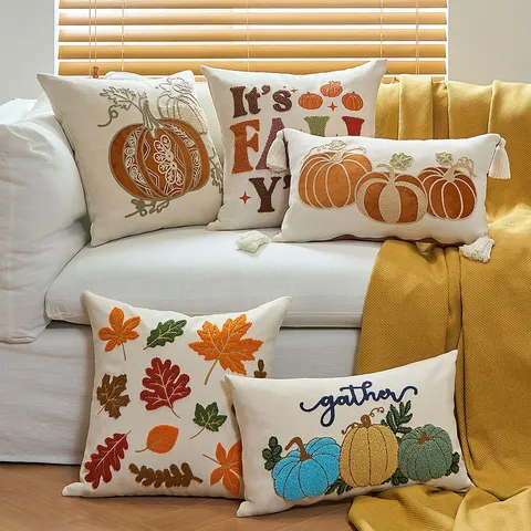 Fodera Per Cuscino Autunnale Foglia D'Acero Zucca Ringraziamento Halloween Festivo Decorativo Per Soggiorno Arredamento Casa