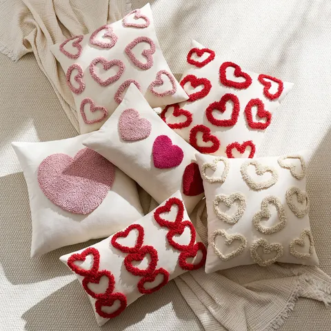 Valentine Love Heart Pillow Cover Polyester Towel Embroidery Cushion Cover Modern Minimalist Home Decorative Pillowcase
