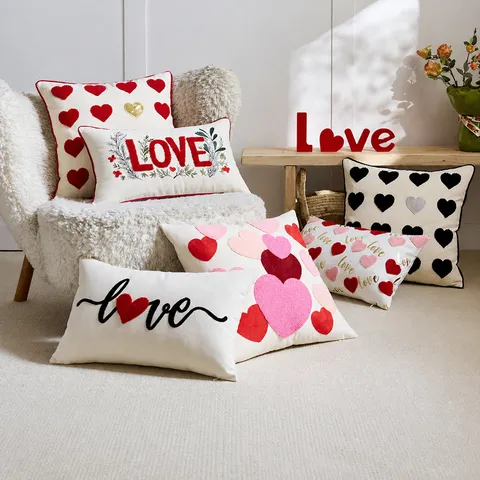 Fodera per Cuscino con Ricamo a Cuore di San Valentino Poliestere Fodera Decorativa per Cuscino Moderno Minimalista