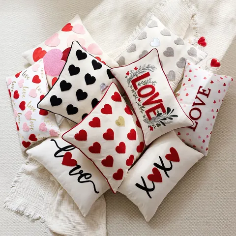 Fodera per Cuscino con Ricamo a Cuore di San Valentino Poliestere Fodera Decorativa per Cuscino Moderno Minimalista