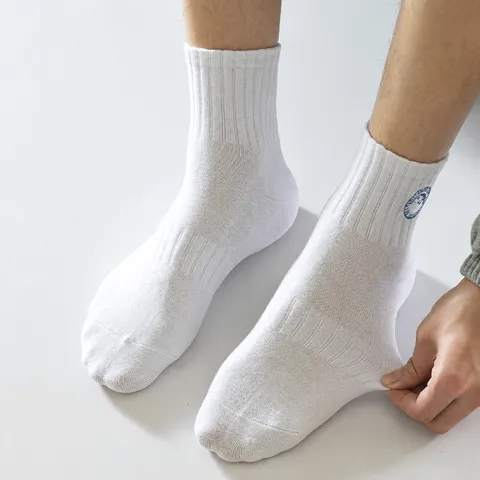 Calcetines de Tubo Casuales de Mezcla de Algodón para Hombre Transpirables Absorbentes Desodorantes Calcetines Deportivos con Patrón de Bordado