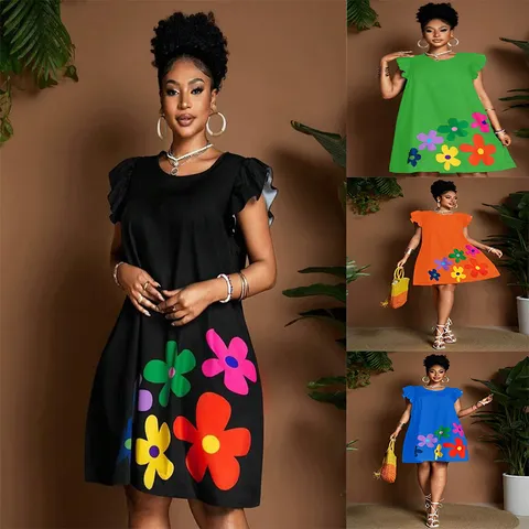 Women Casual Crew Neck Short Sleeve A-Line Mini Dress Fashion Floral Print Summer Vacation Daily Dress