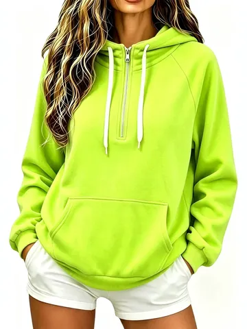 Women's Casual Solid Color Zip Up Hooded Sweatshirt Long Sleeve Drawstring Pocket Hoodie