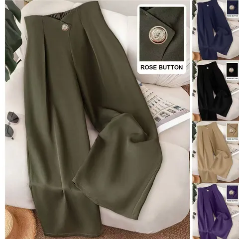 Women's Casual High Waist Wide Leg Suit Pants Solid Color Loose Straight Commuter Trousers With Decorative Buttons