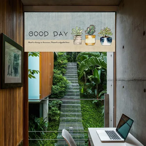 Punch Free Blackout Curtain Cloth Botanical Floral Print Adhesive Window Shade Heat Insulation Modern Minimalist Home Decor