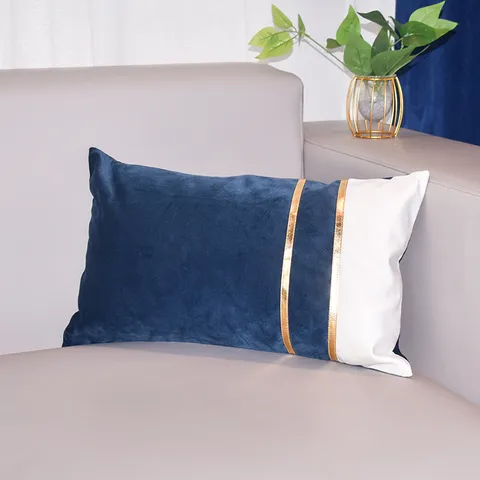 Federa Cuscino Decorativa Moderna in Velluto Giunzione Bicolore Copricuscino con Striscia Dorata per Divano Soggiorno Arredamento Casa