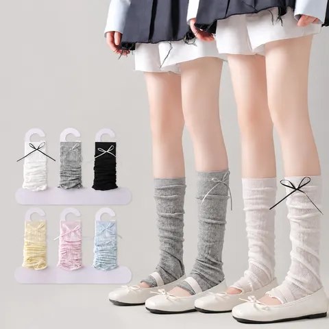 Calentadores de Piernas de Malla de Algodón para Mujer Lazo Dulce Estilo Preppy Calcetines Largos Transpirables Primavera Verano