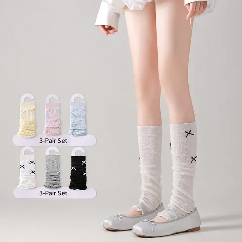Women Spring Summer Hollow Out Bowknot Knit Leg Warmers Sweet Breathable Mesh Stacked Socks Fashion Hosiery
