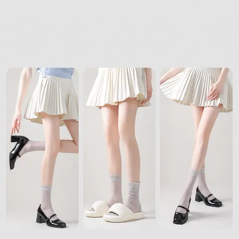 Women Solid Color Thin Slouch Socks Breathable Mesh Nylon Long Stockings Casual Versatile High Stretch Fashion Hosiery